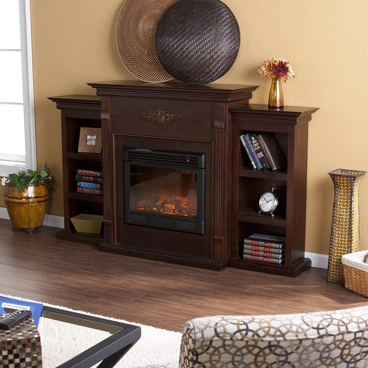 Southern Enterprises Tennyson Electric Fuel Fireplace w/ Bookcases Espresso  37732285450 | eBay