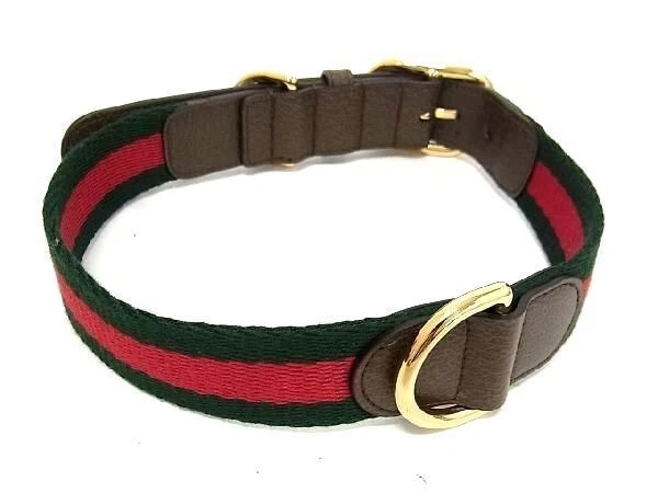 GUCCI Pet Collar For Dogs Choker Size XL Canvas Leather Green Red  47.5cm-55.5cm