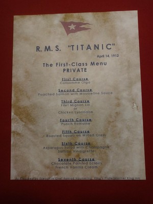 R.M.S Titanic First Class lunch Menu copy | eBay