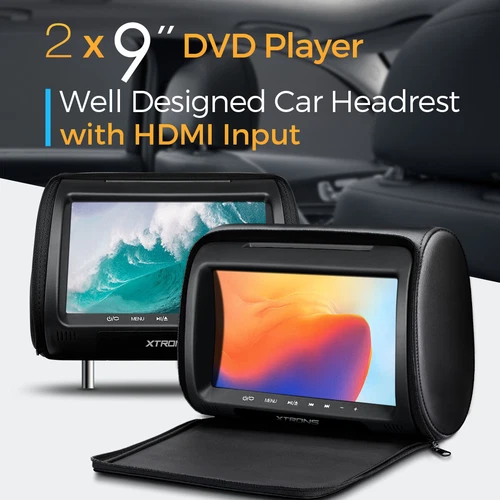 2PCS Black 9" HD Screen Car Headrest Pillow DVD Player Monitor USB SD Game FM/IR