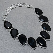 Faceted Black Spinel Pear Shape Gemstone Handmade Jewelry Necklace 18" SR 1035