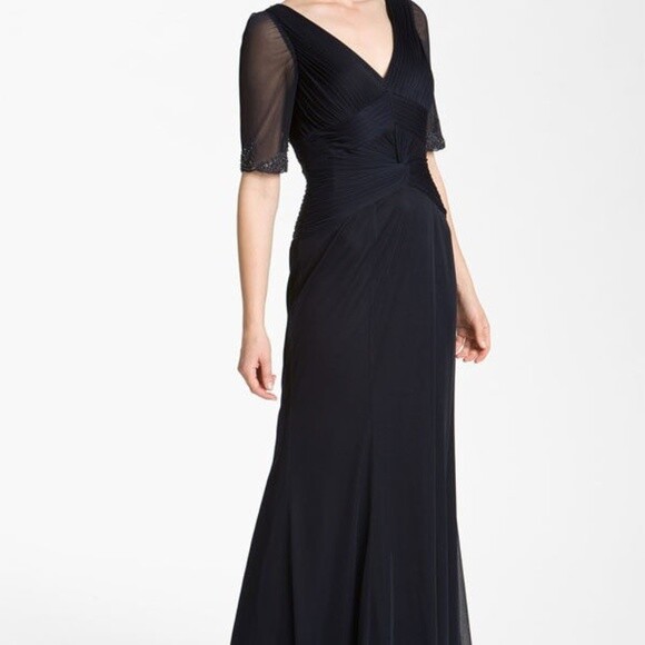 Adrianna Papell Embellished Ruched Bodice Mesh NAVY Size 4 #85 NWT