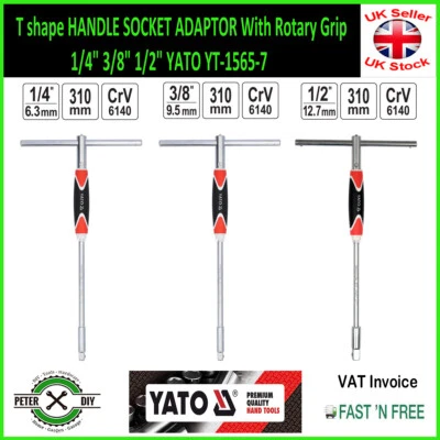 T shape HANDLE SOCKET ADAPTOR With Rotary Grip 1/4" 3/8" 1/2" YATO YT-1565-7