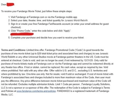 $20 Fandango Movie Ticket Jurassic World Rebirth or other Universal Studios