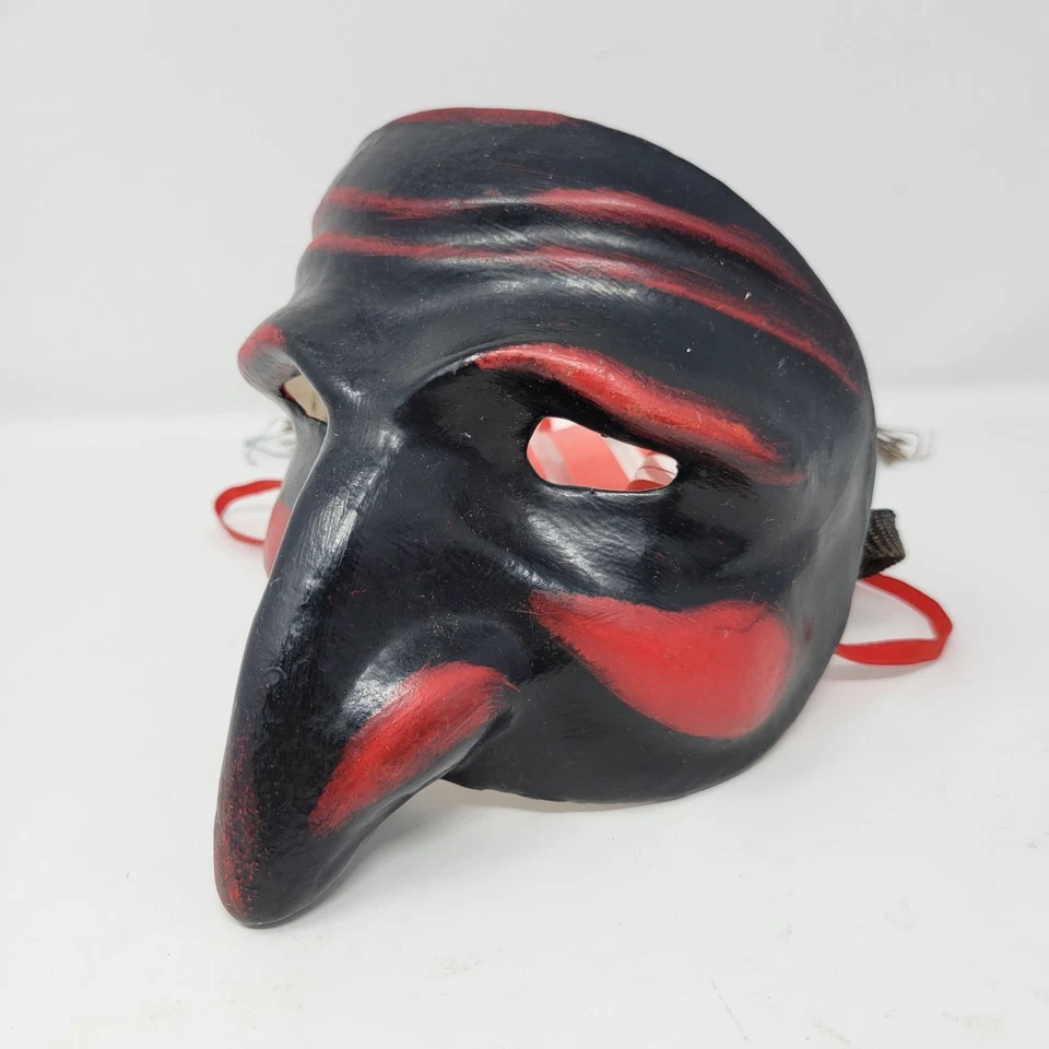 Italian Handmade Venetian Long Nose Mask Black & Red Unisex - Image 2 of 4
