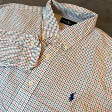 Ralph Lauren Mens Large Tattersall Check Button Down Shirt Multicolor Cotton L