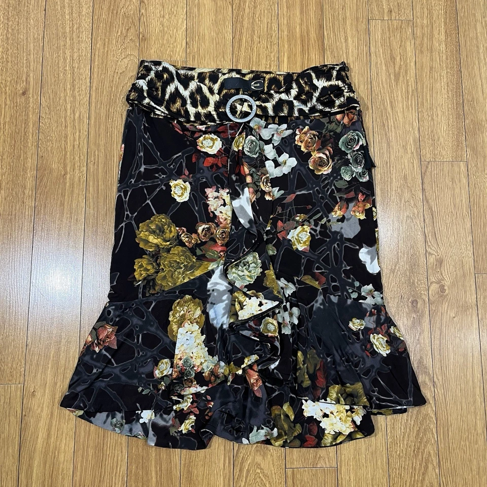 Roberto Cavalli Floral Print Satin Skirt Black/Multi-color M - Bild 2 von 4