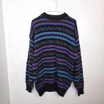 Vintage Black Purple Striped Woop Blend 80's Party Avant Garde Sweater Size XL