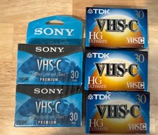 Lot Of 5 Sony And TDK 30 Min VHS-C Premium High Grade, NOS, Cassette Tapes