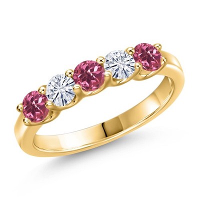 18K Yellow Gold Plated Silver Pink Tourmaline and White Moissanite