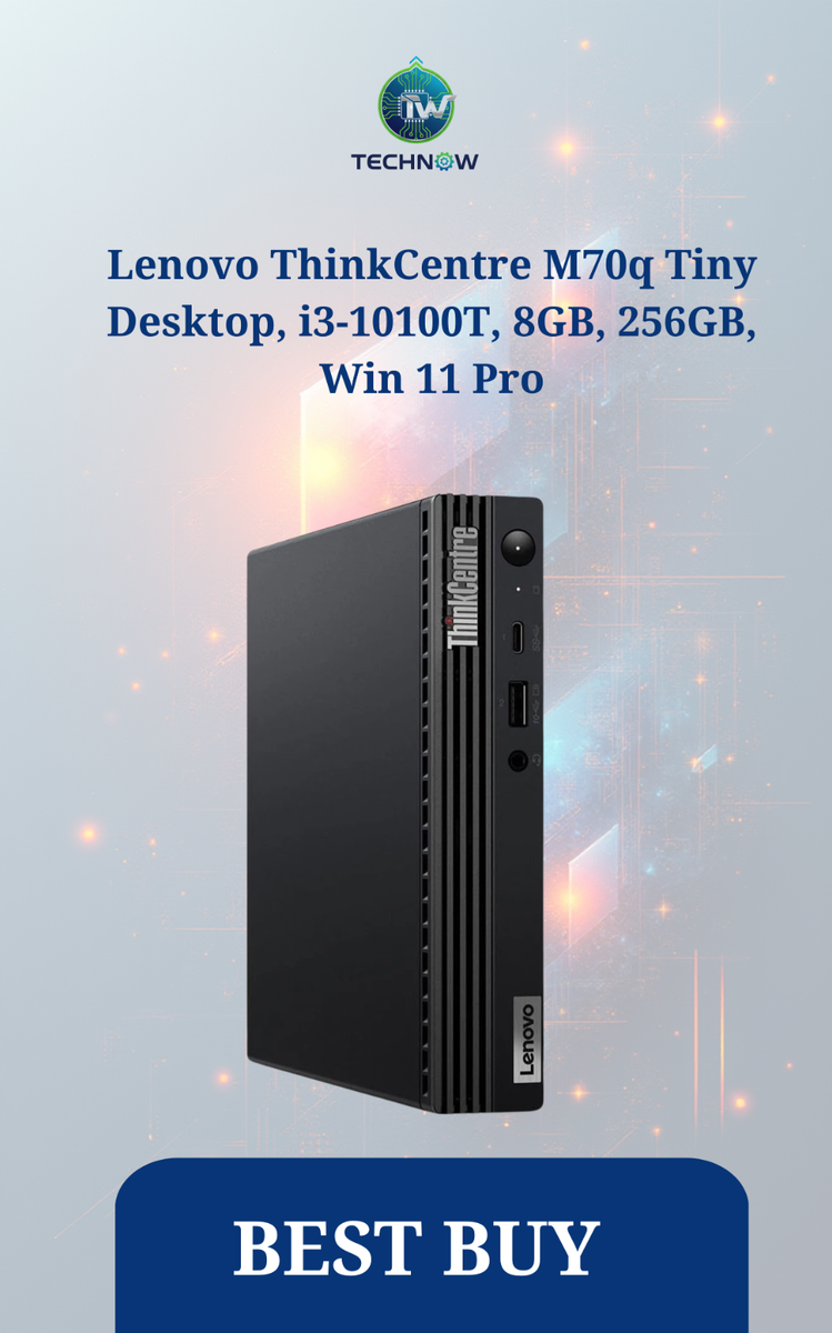 Lenovo ThinkCentre M70q Tiny Desktop, i3-10100T, 8GB, 256GB, Win