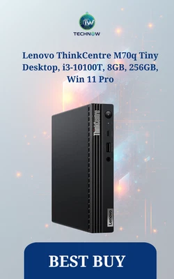 Lenovo ThinkCentre M70q Tiny Desktop, i3-10100T, 8GB, 256GB, Win