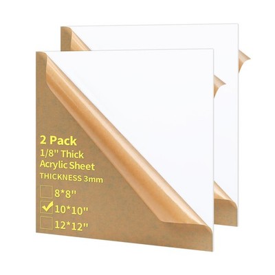 1/8 Thick 10 x 10 inch Acrylic Sheets - 2 Pack Plexiglass Sheets for Creative...