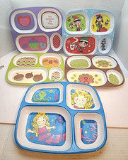 Lot Of 5 Kids Toddler Divided Melamine Lunch Plates Daycare Owls Heart Mermaid