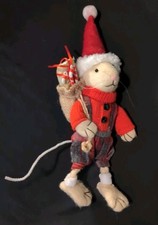 Decorative 10" Christmas Mouse Ornament Decor Wearing Santa Hat w/ Bag of Gifts