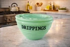 Jadeite Drippings Bowl w/ Lid Green Milk Glass Kitchenware ~Vintage Reproduction