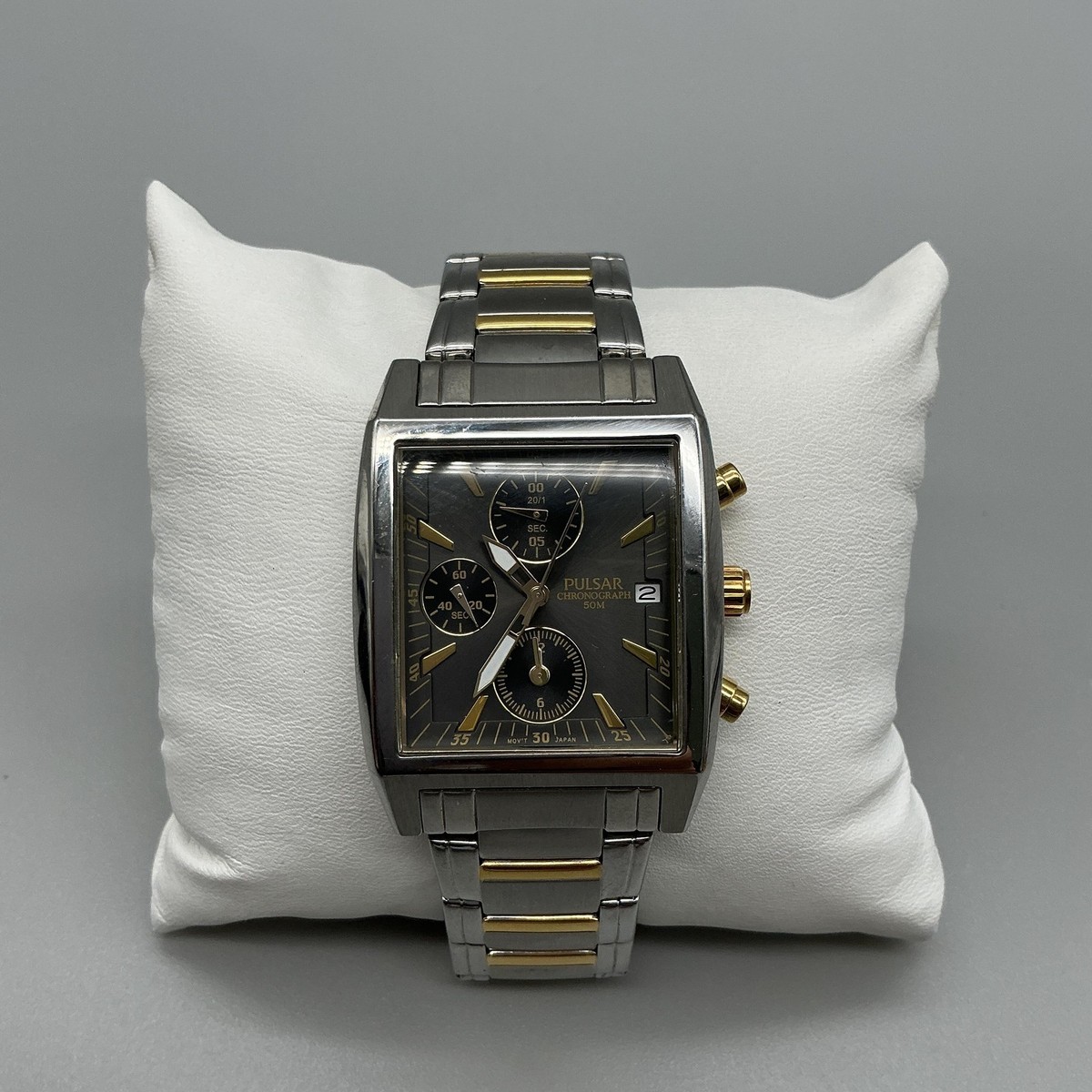 Pulsar YM92-X082 Mens Watch 34mm Chronograph Two Tone Bracelet New