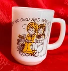 Vintage Fire King Milk Glass Cup Mug Sabbath Day Is Fair Wise Good And Gay