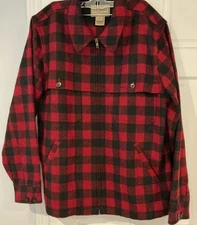 LL BEAN Wool Maine Guide Zip-Front Jac Shirt, Buffalo Plaid LG Thick Heavy EUC