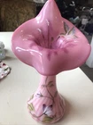 Fenton Pink Hand Painted Spiral  Hummingbirds Vase  10.5” Tall
