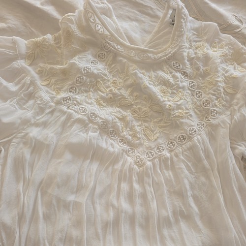 River Island Beaded Blouse White Cream Puff Sleeve Embrouded Size 14 Mango Zara