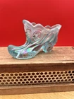 Fenton Art Glass Slipper-Iridescent Blue Hand Painted Original Label Vintage