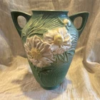 Roseville 68-8 Peony Double Handled Vase in Green