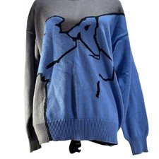 VTG Slazenger Golf Shop Collection Grey Blue Abstract Intarsia Cotton Sweater