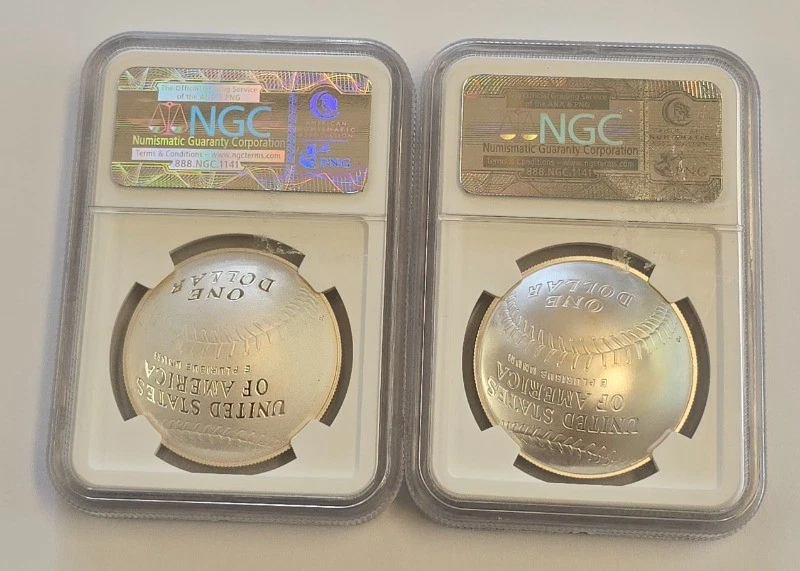 2 Coin Set 2014 NGC PF70 MS70 Early Rele Baseball Hall Of Fame $1 Silver Dollars - Image 4 of 4