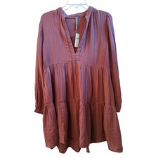 Anthropologie Cocoa Maroon Cotton Gauze Tiered Mini Babydoll Boho Dress XS NWT