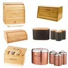 Bamboo Wooden Bread Bin Lift Up Lid Loaf Handle Double Layer Food Storage Box