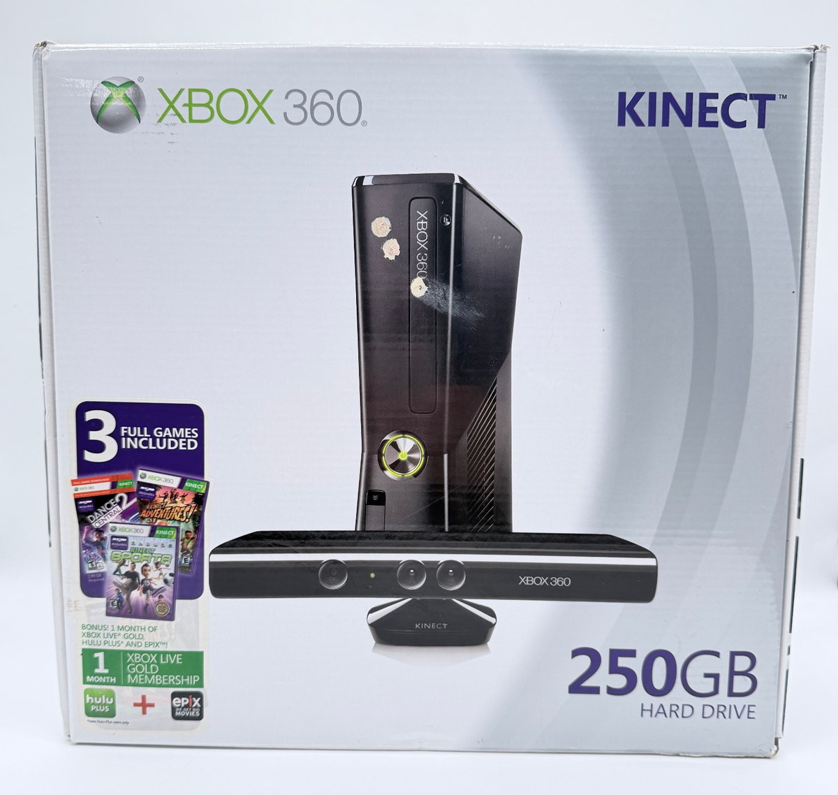 Xbox 360 S 250GB Model 1439 Kinect Holiday Value Bundle 3 Games
