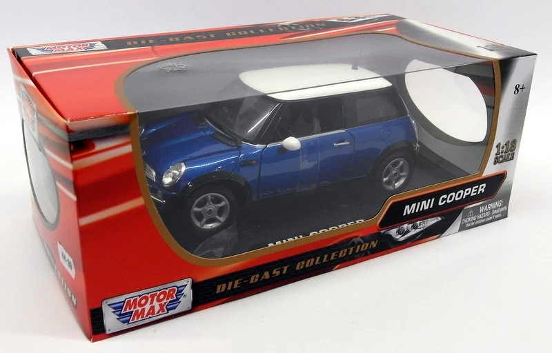 Motormax 1/18 Scale Diecast 73114 BMW Mini Cooper Metallic Blue with White Roof - Image 2 of 3