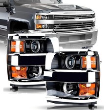 Chrome Headlights For 2015-2019 Chevy Silverado 2500hd 3500 Hd Halogen Pair Lr