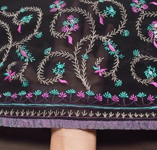 Sushila Vintage Black Saree Georgette Silk Embroidered Floral Sari Craft Fabric