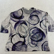 Jess & Jane Shirt Womens Large Gray Blue Abstract Circle Print Top USA
