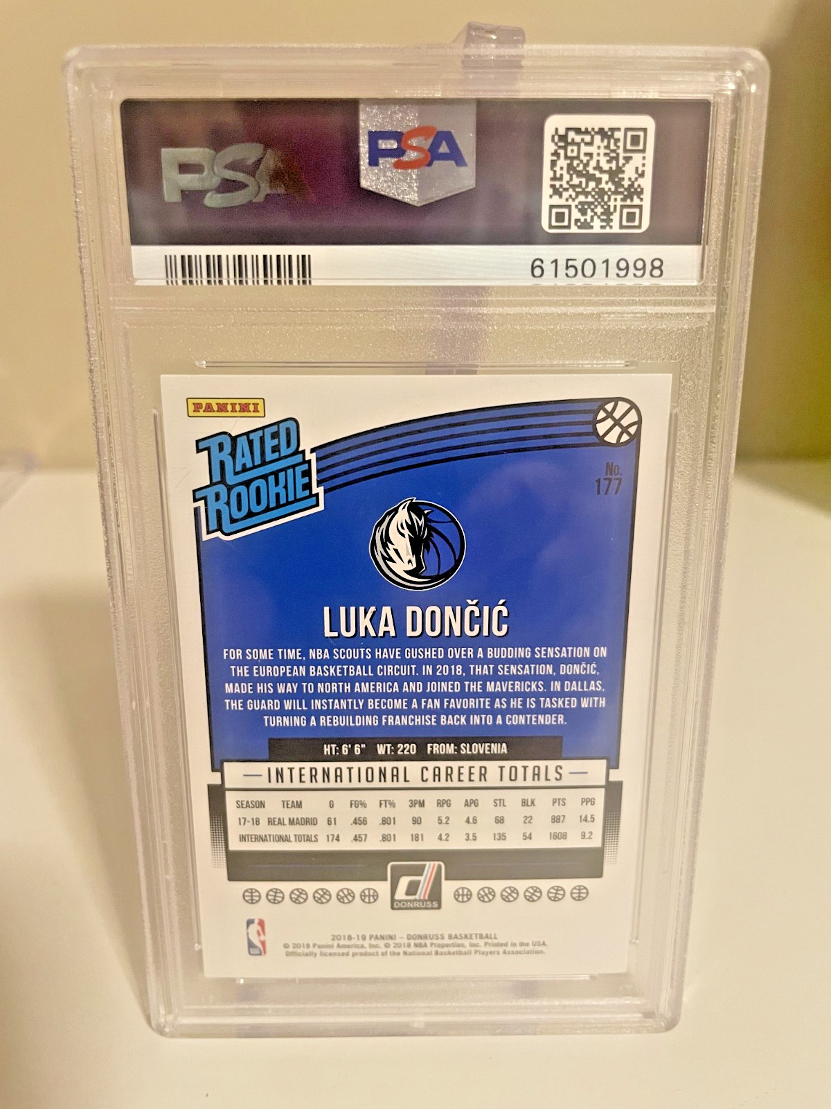 2018-19 Panini Donruss - Rated Rookies Luka Dončić #177 (RC) - PSA view 2