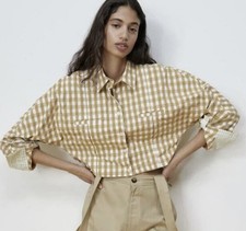 ZARA Gingham Plaid Button-down Cropped Shirt ...