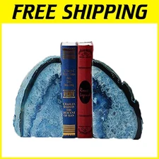 Blue Agate Geode Bookends Pair - Decorative Crystal