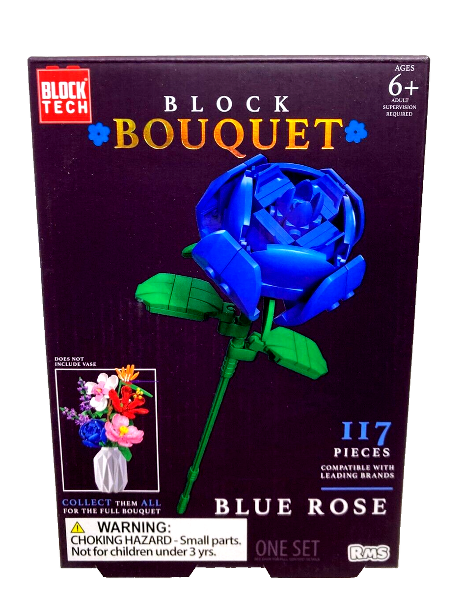Block Bouquet BLUE ROSE Flower Building Block Set 117 Pieces
