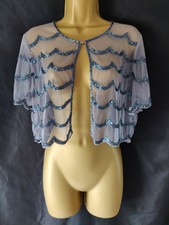 Size 14 Kaliko Steel Blue Sheer Jacket With Sparkly Beads Christmas Party