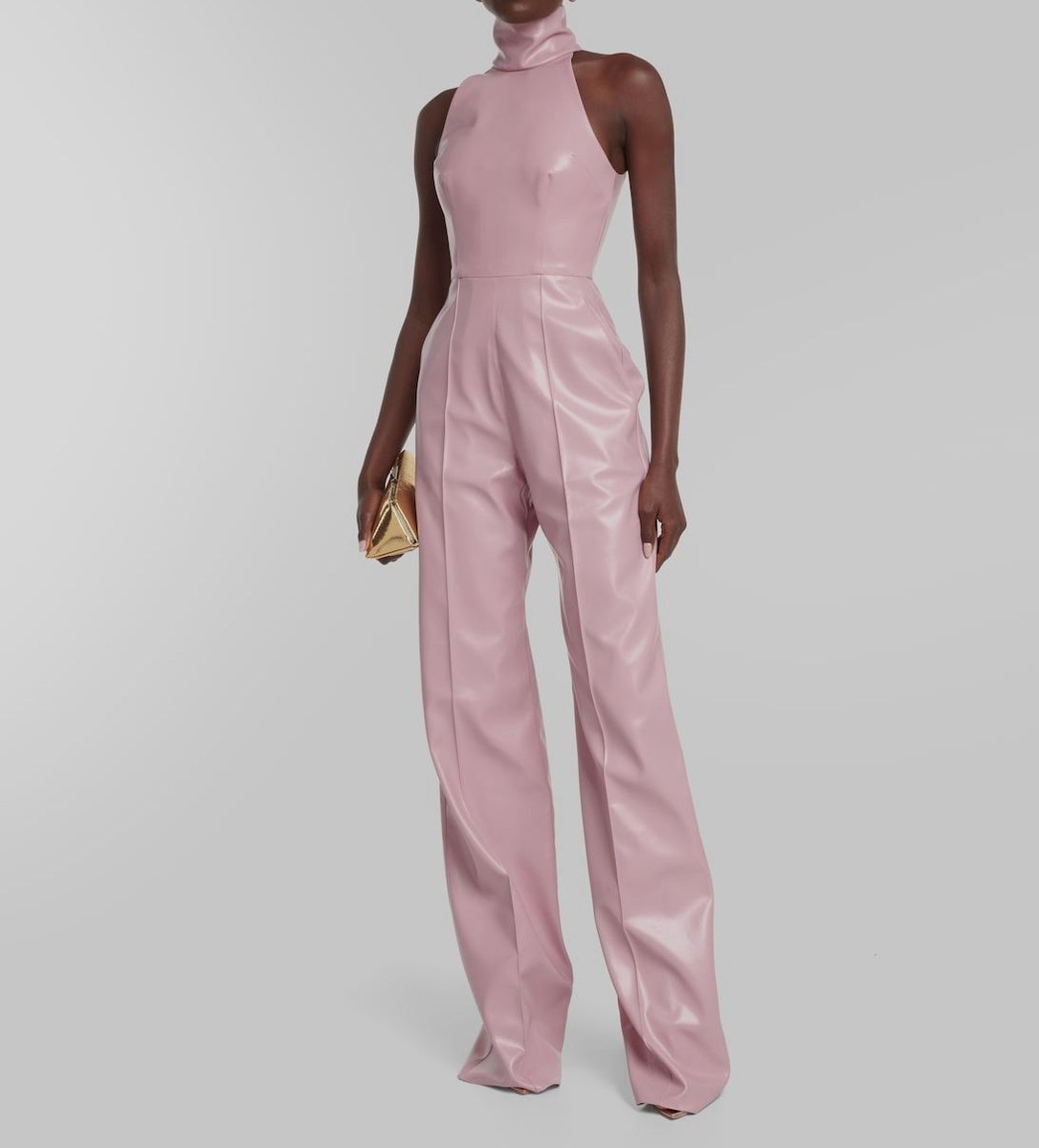 $1800 Alex Perry Women's Pink Faux Leather High Neck Malen