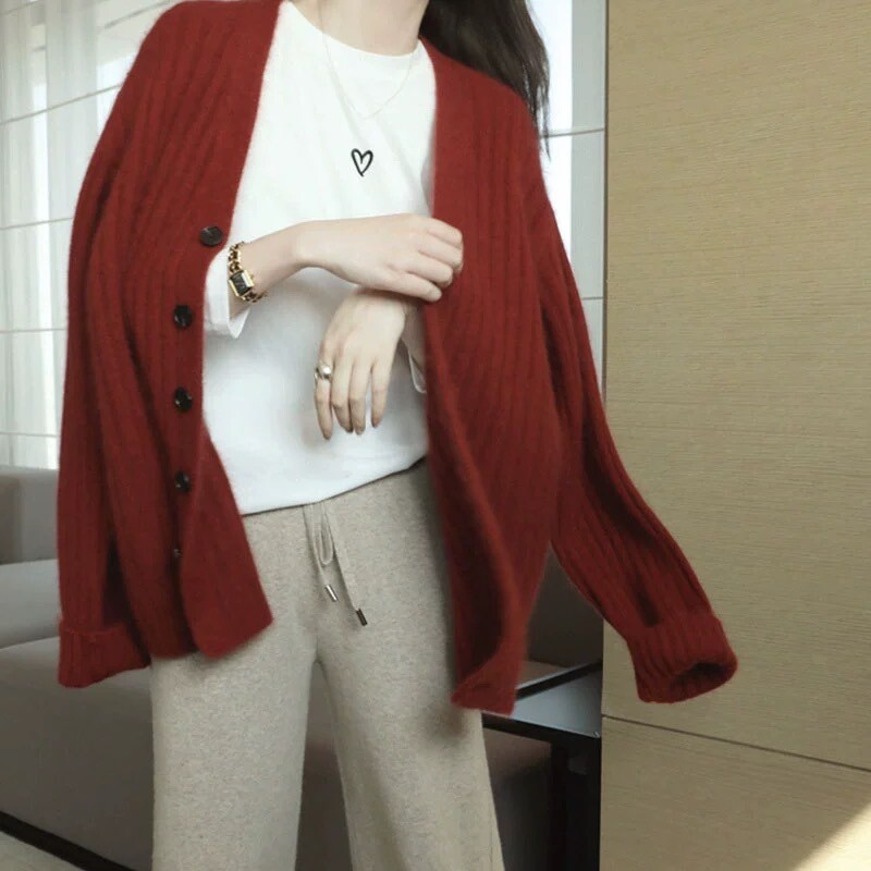 Slim Knitted V-Neck Sweaters Fit Cardigan Sweater Casual