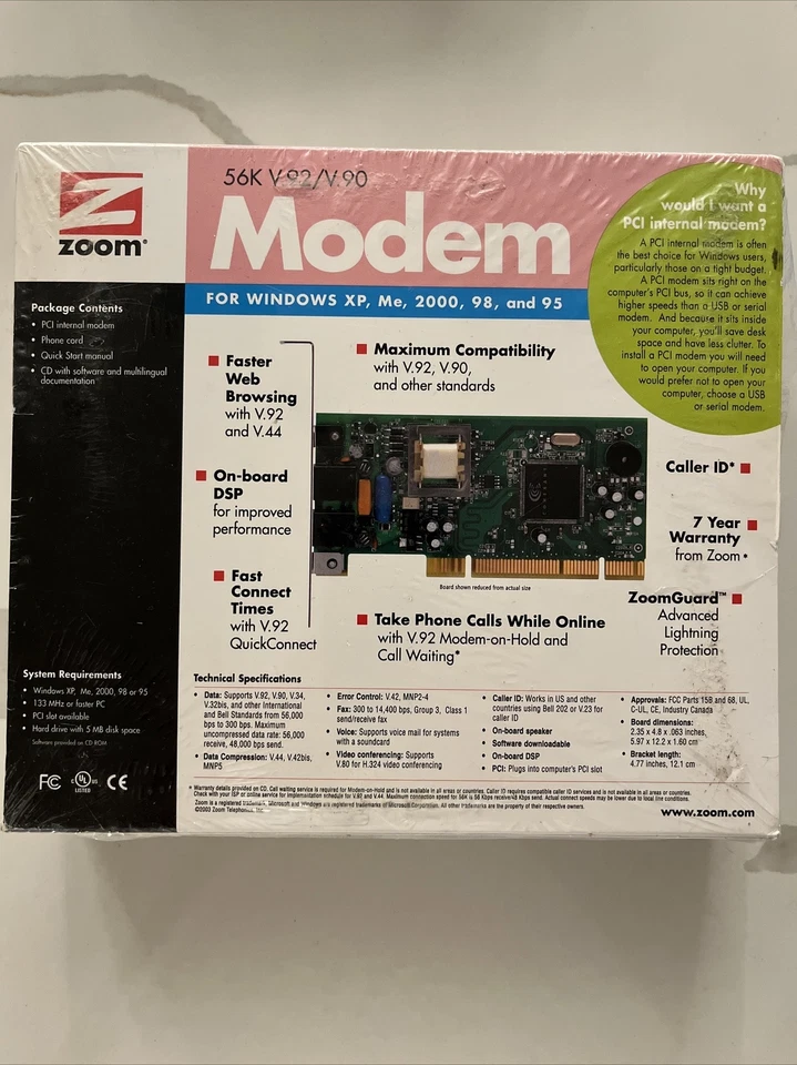 Zoom 56K V.92 Model 3025 For Windows XP, ME, 2000, 98 & 95 See Description Pics - Image 2 of 4