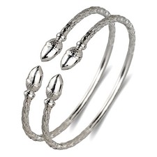 Better Jewelry Solid .925 Silver West Indian Bangles w Acorn Ends, 1 pair