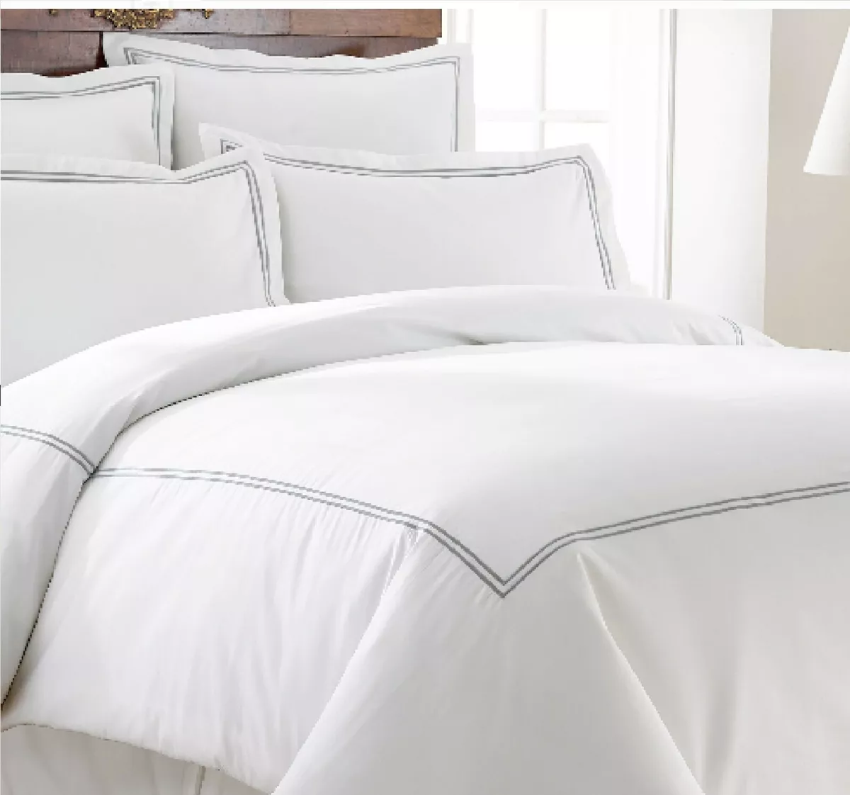 Italian Collection 600 TC 3-Piece Double Marrow KING Duvet Set white/Graphite