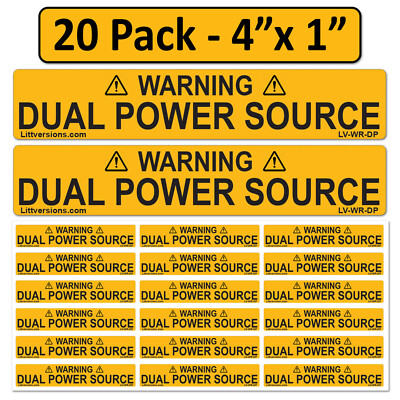 Warning Dual Power Source Laminated Label  Sticker Waterproof Ultra Durable