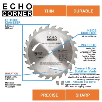 Echo Corner 5-3/8'' Circular Saw Blades 10mm Arbor 24Tooth, New