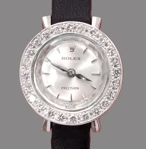 Vintage Rolex Precision Ladies 18K White Gold Diamond Bezel Watch Cal.1401