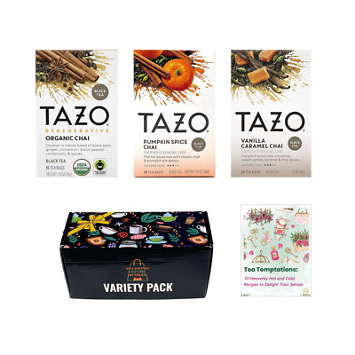 Tazo Fall Chai Tea Sampler Tea Box - 56 Black Tea Bags Variety Pack  in Gift Box
